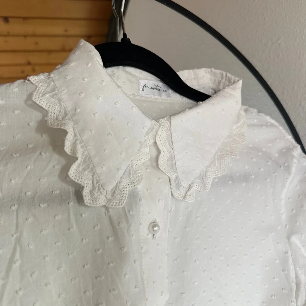 White Ruffled Button-Up Blouse - Picture 3 of 8